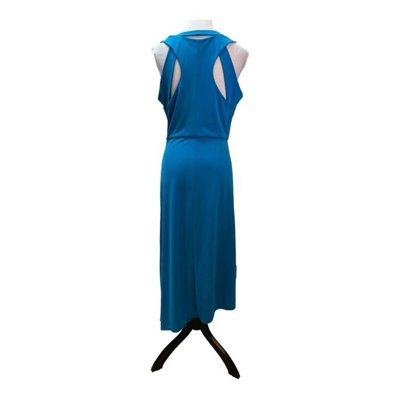 Teal Blue Sleeveless Midi Dress High Low Hem Casual - Picture 4 of 9